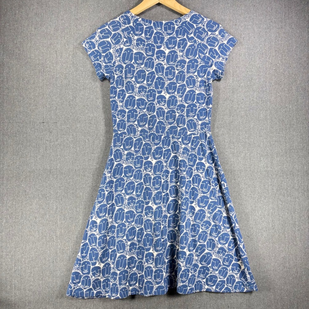 Mata Traders Fit Flare Dress Women Small Blue Abstract Face Organic Cotton Print - Picture 2 of 7